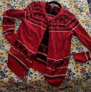 Patterned red cardigan